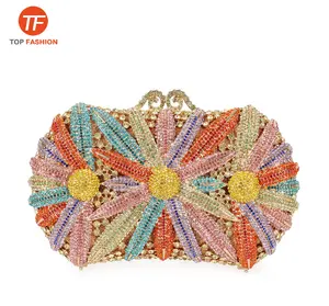 Wholesales Newest Designer Flower Clutch Bag Metal Diamond Crystal Women Evening Bags Prom Purse From Factory