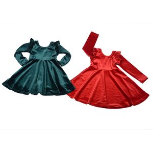 Robe d'automne en velours à volants et motif personnalisé pour bébés et jeunes enfants, longueur genou, en nylon/coton, vente en gros - Product Image 6