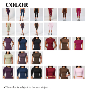 Ensemble de yoga pour femme, coupe ajustée, séchage rapide, haut à col rond, pantalon taille haute sans ligne de dénudation visible - Product Image 3