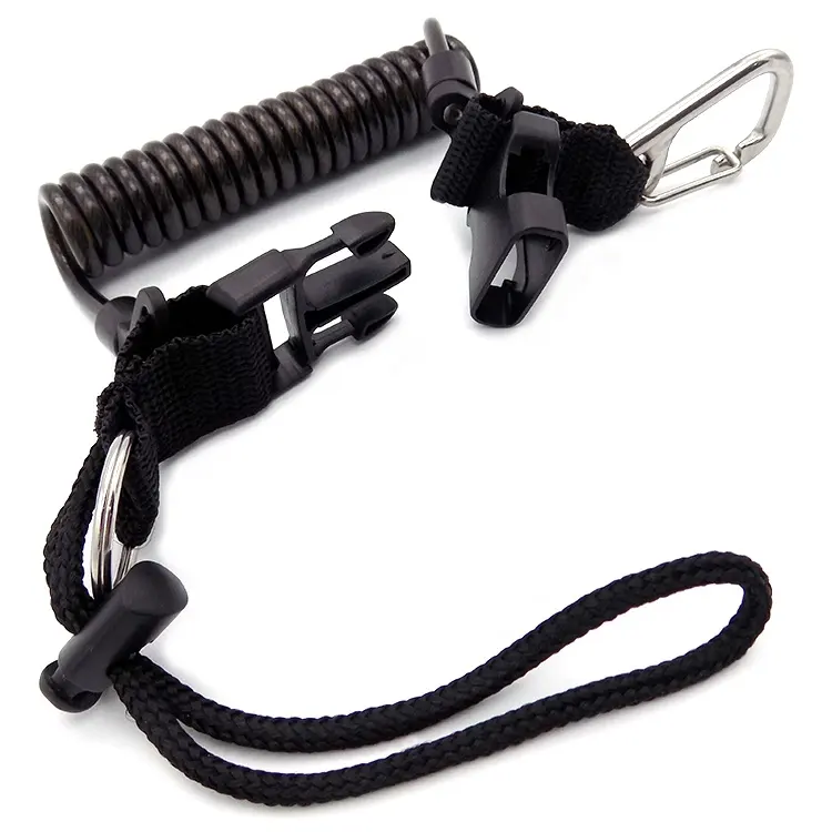 Safety Quick Release Buckle Tool Coil Lanyard with Brass Clip