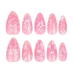 Venta al por mayor dulce Rosa arco flor mano prensa <span class=keywords><strong>uñas</strong></span> <span class=keywords><strong>en</strong></span> stock acrílico corto <span class=keywords><strong>uñas</strong></span> postizas, disponible <span class=keywords><strong>en</strong></span> casa DIY/boda/salón - Product Image 5