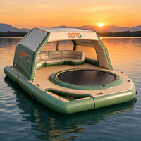 Dôme flottant gonflable pour lac extérieur, tente de soleil avec sièges rembourrés et tapis de trampoline en maille pour divertissement aquatique multi-personnes