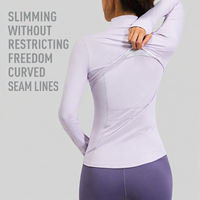 Veste de yoga pour femme, coupe ajustée, veste de sport zippée, tenue de course et de fitness, coutures incurvées, logo personnalisé