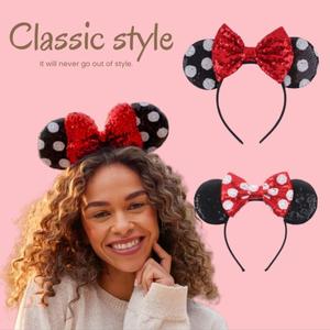 Serre-<span class=keywords><strong>tête</strong></span> en gros <span class=keywords><strong>à</strong></span> sequins motif oreilles de Mickey et nœud, accessoire photo pour filles, cadeau de vacances, coiffe mignonne pour femme, coiffe de fête - Product Image 2