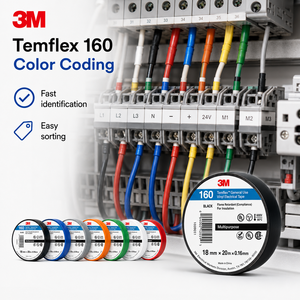 Cinta Eléctrica Flexible de PVC <span class=keywords><strong>3M</strong></span> <span class=keywords><strong>Temflex</strong></span> 160 Original, 18 mm x 20 m x 0,15 mm, 600 V, Retardante de Llama, para Aislamiento de Cables - Product Image 3
