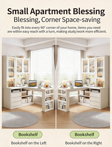 Scrivania in Legno con Libreria ad Angolo, Scrivania per Computer Adatta per Appartamenti, Camere da Letto e per lo Studio di Bambini e Studenti - Product Image 4