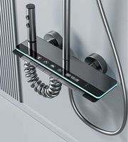 Ensemble de douche thermostatique intelligent à affichage LED, système de robinetterie de bain noir à touches piano, jet de pluie doux, massage céramique, pour appartement
