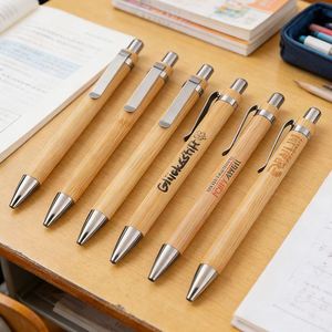 Customized Logo Advertising Bamboo and Wood Push-Button Promotional Gift Engraved Bamboo Ballpoint Pen - Product Image 5