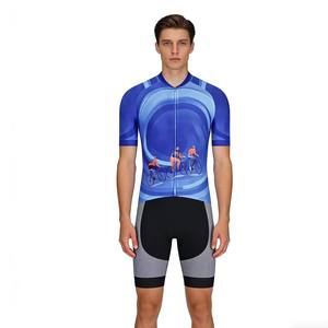 Maillot de Ciclismo de Manga Corta con Cierre Completo, Color Azul, Cortavientos, Transpirable, Impermeable, Anti-UV, de Secado Rápido y Estampado - Product Image 5