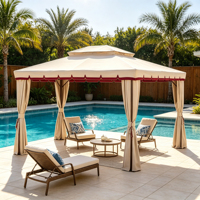 Pergola de patio moderne en tissu imperméable noir avec toit double ventilé et structure en aluminium thermolaqué pour événements en extérieur, jardin et balcon