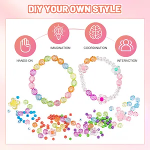 Leemook Kit manik-manik DIY, Set manik-manik untuk perhiasan gelang membuat Kit kalung warna-warni mainan anak perempuan DIY