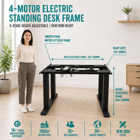 Cadre de bureau électrique réglable en hauteur à 4 moteurs et 4 pieds, moderne, pour table assis-debout, idéal pour le bureau à domicile ou comme support d'ordinateur