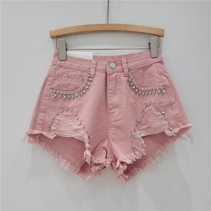 Viviblook C316PT 2024 Summer Ripped Shorts Denim Patchwork High <b>Waist</b> Shorts for <b>Women</b> Diamond <b>Jean</b> Shorts With Pockets - Product Image 6