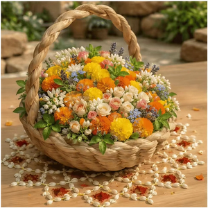 Cesta de Mimbre Tejida con Asa Trenzada, Cesta Decorativa para Arreglos Florales, Decoración del Hogar y Ocasiones Especiales - Product Image 1