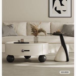 Cream Colored Solid Wood <b>Coffee</b> <b>Table</b> With Drawer For Living Room And <b>Small</b> Apartments Minimalist Design 2025 New Style - Product Image 5