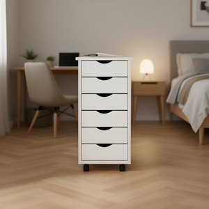 Carrito de Almacenamiento Rodante de Madera de Pino Maciza Blanca con Cajones, 33x15x85cm, Cinco Niveles, Organizador Minimalista para Oficina y Sala de Estar - Product Image 2