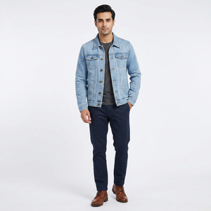 Men's High Street Casual 100% Cotton <b>Custom</b> <b>Denim</b> <b>Jacket</b> Stand Windproof Embroidered Autumn Jean <b>Jacket</b> Zipper Closure Button - Product Image 1