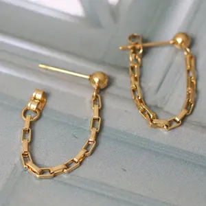 Men Women Unisex Stainless Steel Earring Cuff with Chain Earrings Stud Linked