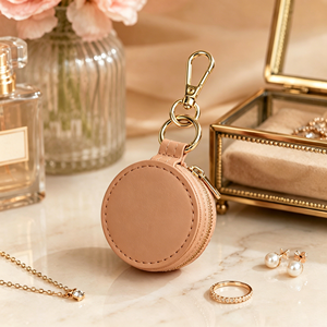 Eco-friendly Round zipper jewelry case Solid color <b>mini</b> <b>storage</b> Simple style portable Keychain jewelry <b>box</b> Eco-friendly design - Product Image 3