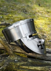 Casque de croisé artisanal en acier au carbone, d'inspiration médiévale, avec doublure en cuir, armure historique décorative pour costume - Product Image 4
