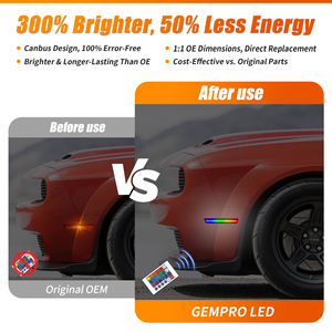 Feux latéraux de pare-chocs avant et arrière RGB pour Dodge Challenger 2015-2023, clignotants, vente en gros, 68195796AB/68195797AB - Product Image 4