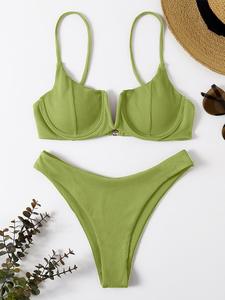 11colors Sexy Ribbed Underwire <strong>Bikini</strong> Women Solid V-bra Push Up Padded Two-piece <strong>Bikini</strong> Set High Cut Bathing Suit <strong>Thong</strong> <strong>Swimsuit</strong> - Product Image 4