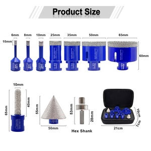 6 + 8 + 10 + 25 + 35 + 50 + 65mm 5/8 ''-11 Chủ đề kim cương lõi khoan bit chamfer bit phay ngón tay bit với Hex Shank Adapter Oxford Bộ - Product Image 4