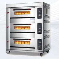 Four à gaz commercial personnalisé à 3 niveaux et 6 plateaux, commandé par bouton avec affichage LED et protection contre la surchauffe pour boulangerie