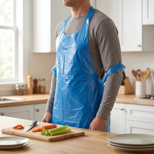<span class=keywords><strong>Tablier</strong></span> jetable bleu en PE pour adulte avec carte de présentation en papier, grande taille, imperméable, résistant à l'huile, pour la cuisine et la protection des tâches de nettoyage - Product Image 1