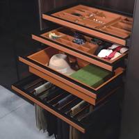 Panier de rangement coulissant à quatre niveaux en cuir avec compartiments, coulisses à amortissement silencieux, accessoires de placard, organisateur de tiroir