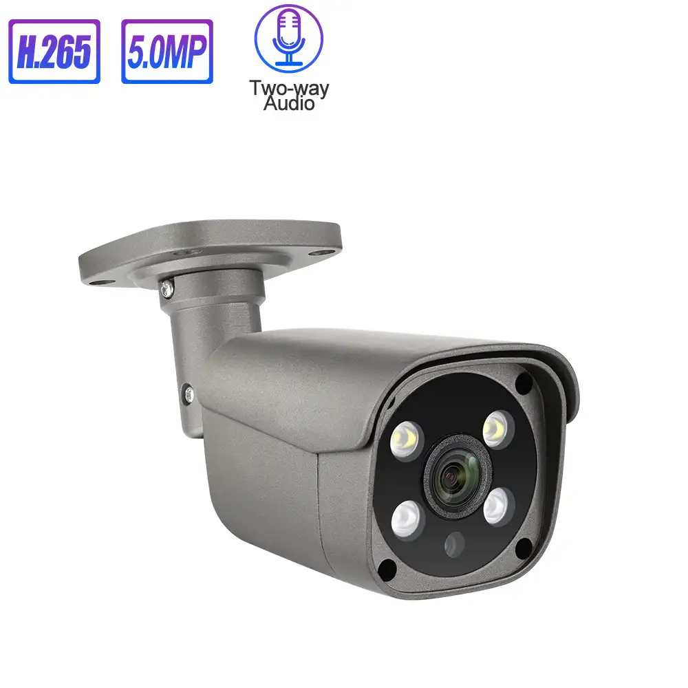 Kamera IP POE Tahan Air Luar Ruangan 5MP, Kamera AI Audio Dua Arah Deteksi Gerakan CCTV P2P