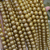 Vente en gros de perles d'eau douce dorées presque rondes de 9-10 mm, haute brillance, pour la création de bijoux de mariage faits à la main