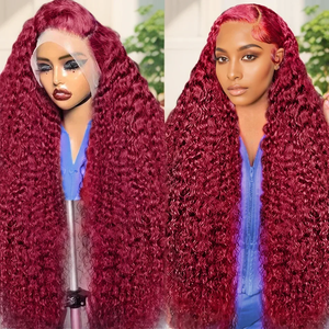 <span class=keywords><strong>Capelli</strong></span> Brasiliani 99J Bordeaux Trasparenti per Parrucche Lace Front, 100% <span class=keywords><strong>Capelli</strong></span> Umani Vergini, Densità 180%, Lunghezza Lunga, Ondulati Profondi - Product Image 1