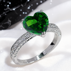 Anello di Fidanzamento a Forma di Cuore con Zirconia Cubica Verde Creata in Laboratorio, in Acciaio Inossidabile con Montatura a Griffe, Stile Diamante, per Donna - Product Image 2