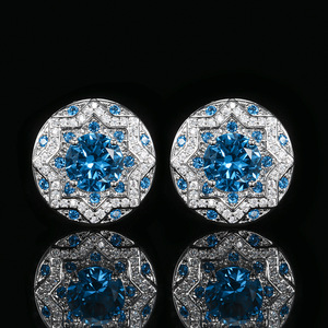 2025 new High-end jewelry copper gold-plated <b>simulation</b> blue crystal round temperament light luxury suit women 10-8mm - Product Image 2