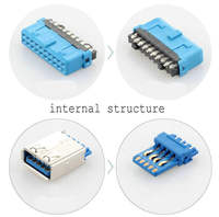 Vente en gros double USB 3.0 a femelle à 20 broches en-tête câble de carte mère connexion interne Usb3.0 à 20pin/19pin