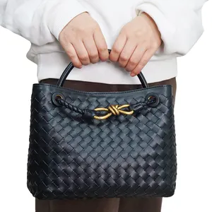 Geweven Tassen Voor Vrouwen Strik Kleine Tote Hobo Schouder Crossbody Tassen Pu Lederen Handgeweven Tas Portemonnees