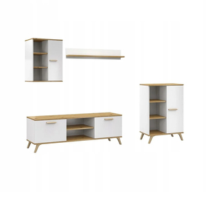 Mueble de TV Moderno <span class=keywords><strong>con</strong></span> Panel de Madera Blanca, Centro de Entretenimiento <span class=keywords><strong>con</strong></span> Estante para Libros y Gabinete de Pared, Venta al Por Mayor - Product Image 2