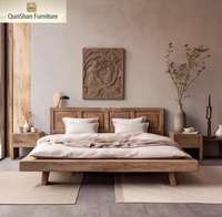 Lit double en bois massif style Wabi-Sabi vintage, couleur bois naturel, lit d'hôtel B&B, lit de style chinois pour chambre principale, lit de rêve 180x200cm