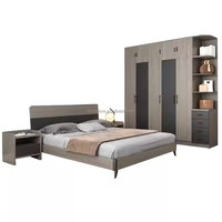 Muebles de Dormitorio Económicos para Hotel, Juego Completo de Madera Sólida con Base de Cama, Mesita de Noche, Armario y Tocador, Espacio Compacto y Moderno