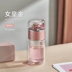 280 420ml 5 màu sắc hai lớp kính đôi kính thủy tinh cầm tay với Bộ lọc bằng thép không gỉ Màn hình chia tách trà