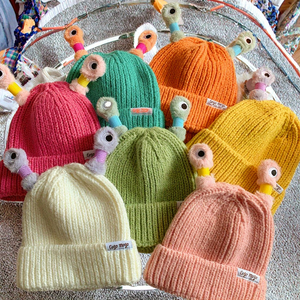 Kids Cute Knit Beanie <b>Hat</b> With Eyeball Appliques Solid Color Unisex Winter <b>Cap</b> For Children 54-56CM - Product Image 3