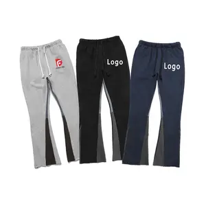100% pamuk özel alevlendi Sweatpants gevşek erkekler Flared Jogger pantolon Terry Flare ter pantolon boy özel logo veya nakış