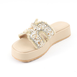 Sandalias de verano con punta abierta para mujer, tacones altos cómodos con <span class=keywords><strong>cuñas</strong></span> <span class=keywords><strong>doradas</strong></span> para la temporada de primavera, plantilla de PU, cierre sin cordones - Product Image 2