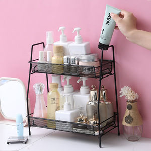 Support de rangement cosmétique à double couche en fer forgé, organisateur de bureau pour articles de maquillage et de soins de la peau, style nordique - Product Image 1