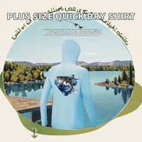 Veste de pêche à capuche pour garçons, imprimé camouflage numérique bleu clair, UPF 50, anti-UV, manches longues, respirante, avec boutons