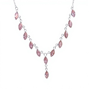 Collier pendentif en cristal rose taille marquise, argent sterling 925, sertissage griffe, chaîne à maillons, pour femme, idéal au quotidien - Product Image 1
