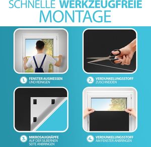 Film occultant portable pour fenêtre, 100 % occultant, avec support isolant thermique argenté, sans perçage, auto-adhésif, pare-soleil noir - Product Image 3