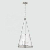 Lampe suspendue Reese de style vintage américain, 14 pouces, villa, salon, hôtel, restaurant, laiton antique, verre perlé, éclairage suspendu intérieur