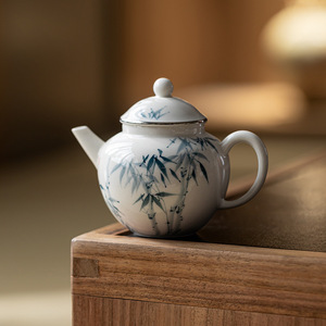 Guanlan Hand Painted Blue Bamboo Ceramic Teapot Small Size With Lid For One Person Kung Fu <b>Tea</b> <b>Set</b> Porcelain Round Shape - Product Image 1